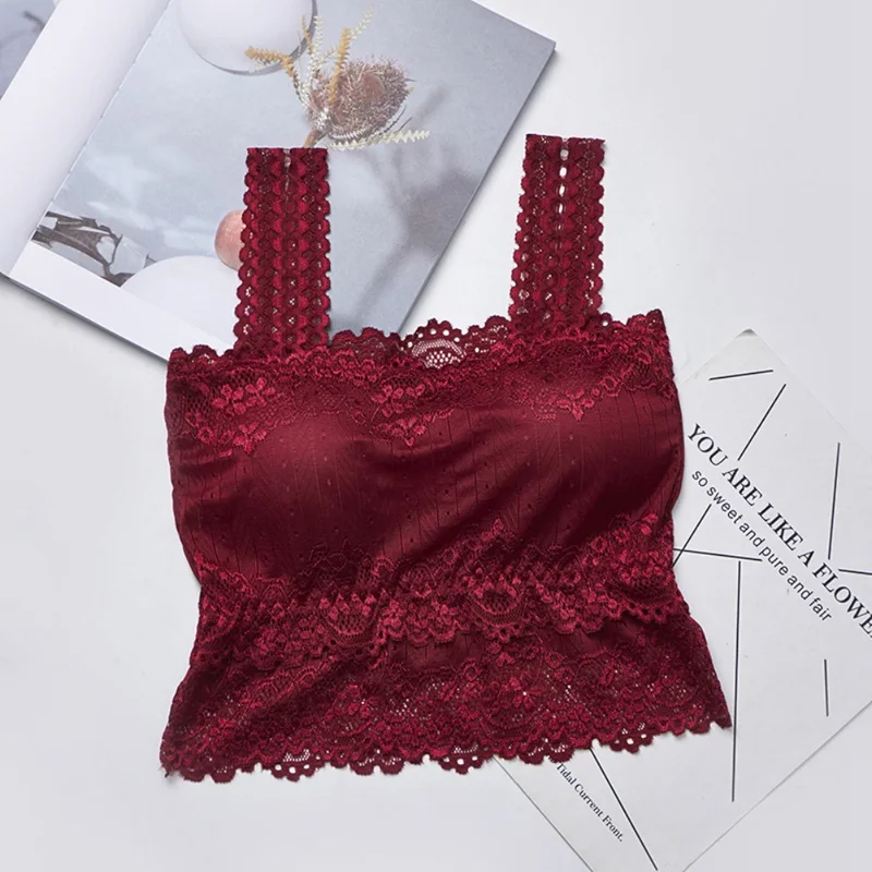Sexy Women's Lace Bra Sexy One-Piece Casual Lace Embroidered Tube Female Top Corset Ladies Top - Цвет: Бургундия