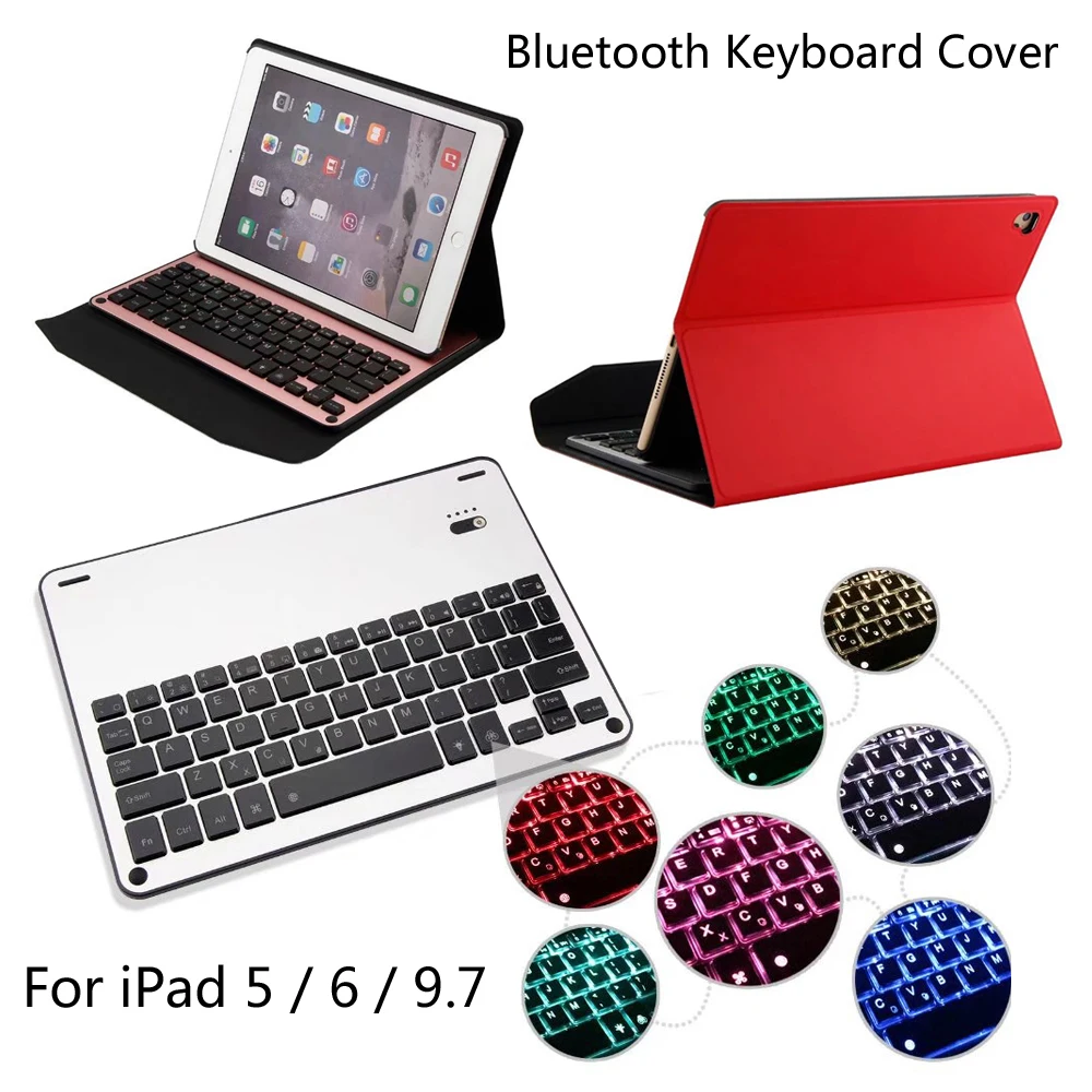 

7 Colors Backlit Light Case For iPad 9.7 2017 2018 / iPad Pro 9.7 / Air / Air 2 Ultra thin Wireless Bluetooth Keyboard Cover