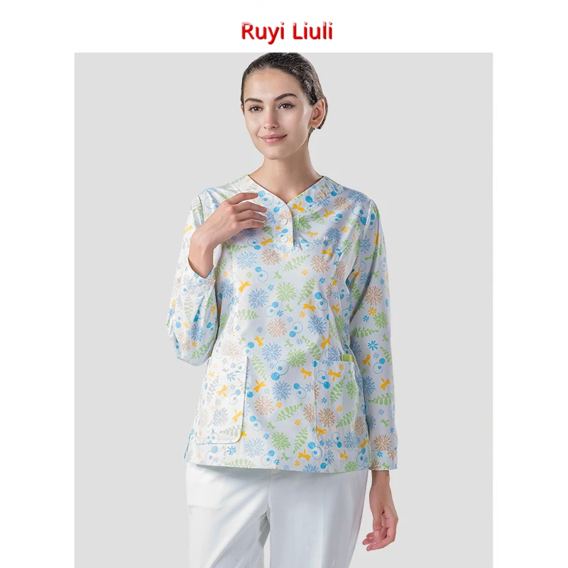 

Nurse dress jacket long sleeve wash dress printed under maternity hospital uniform