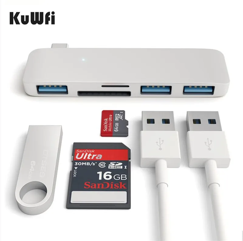KuWfi USB 3 0 Metal Card reader 3 in 1 OTG Card Reader USB Type C 2