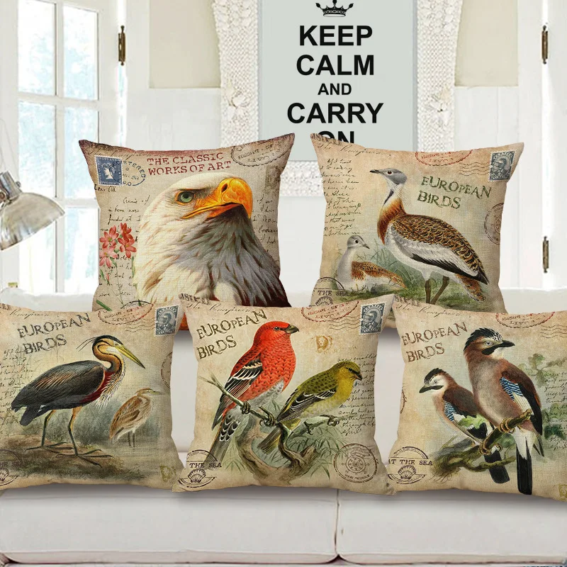 cheap Cotton Linen home decorative throw pillow case decorate sofa cushion cover Square 45x45cm Vintage Floral Brid Retro Design