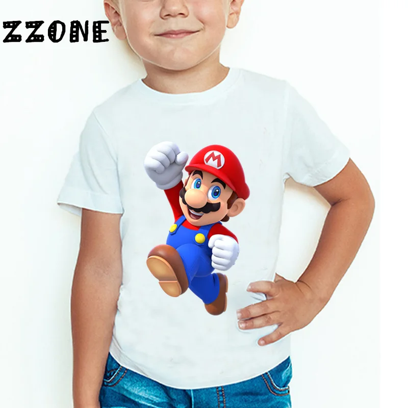 Модная футболка для маленьких мальчиков и девочек с героями игры «Супер Марио» детские летние топы с короткими рукавами, детская одежда ooo5185 - Цвет: whiteH