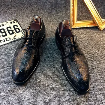

New British Style Handsome Bullock Lace-up Men's Formal Leather Shoes Fashion Crocodile Pattern Cool Pointed Toe Men's Shoes Men