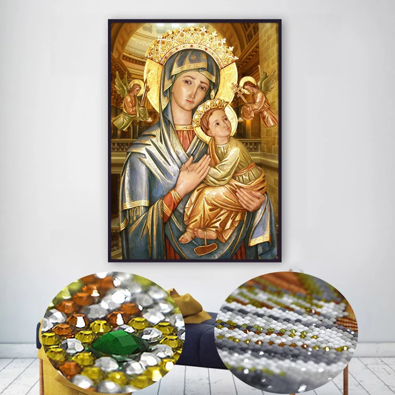 DIY Religious Icon Round Diamond Embroidery Painting Mosaic Diamond