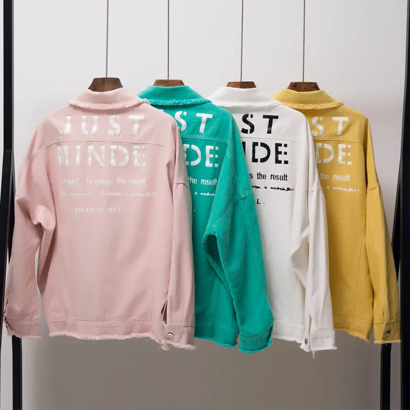 

2019 New Women Spring Jackets Harajuku Cute Sweet Cotton Jackets Candy Colors Loose Letter Print Jacket Female #1773
