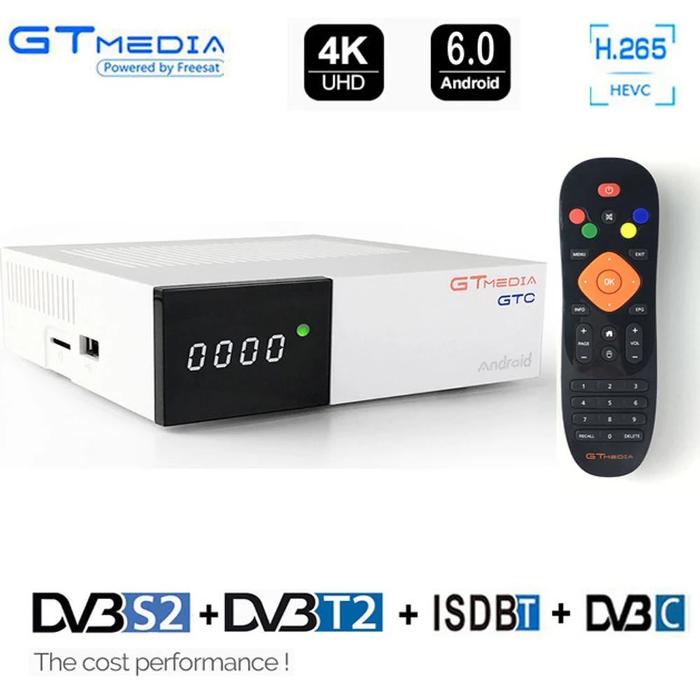 

Gtmedia GTC FTA Satellite Receiver DVB S2 Biss VU Cline Receptor DVB-C Tuner dvb T2 4K Android tv box ISDB-T Bluetooth 4.0 IPTV