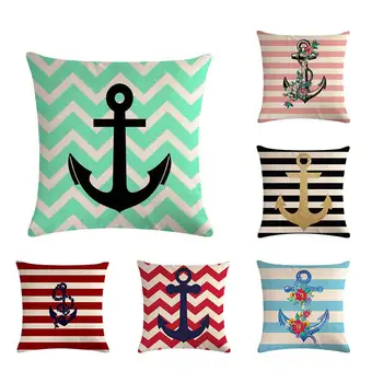 

Nautical Throw Pillows cover Anchor Sea Style Pillow Case Sofa Home Car Decorative Beach Cushion Cover 45x45cm