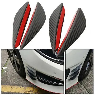 

4Pcs/set Black Carbon Fiber Car Spoiler Canards Fit Front Bumper Lip Splitter Fin Air Knife Auto Body Kit Valence Chin Accessory