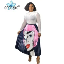 Геометрический принт летняя юбка нижняя плиссированная юбка Для женщин Мода Высокая Талия Свободные юбки большого размера уличная Женский клуб вечерние