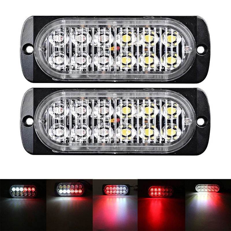 

2pcs/set Red White Car Truck Flashing Light 12-24V 12LED External Warning Flashing Strobe Light Lamp With Accessories