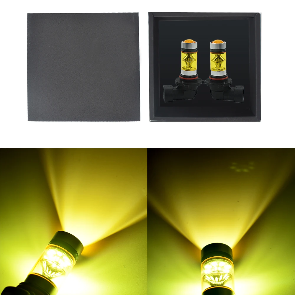 

2 PCS 9005 HB3 100W LED 4300K YELLOW Projector Fog Driving Light Bulbs