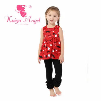 

Kaiya Angel Baby Girl Clothes Red Love Glasses Black Beard Tank Top Black Cotton Leggings Cute Suit Summer Children Clothing