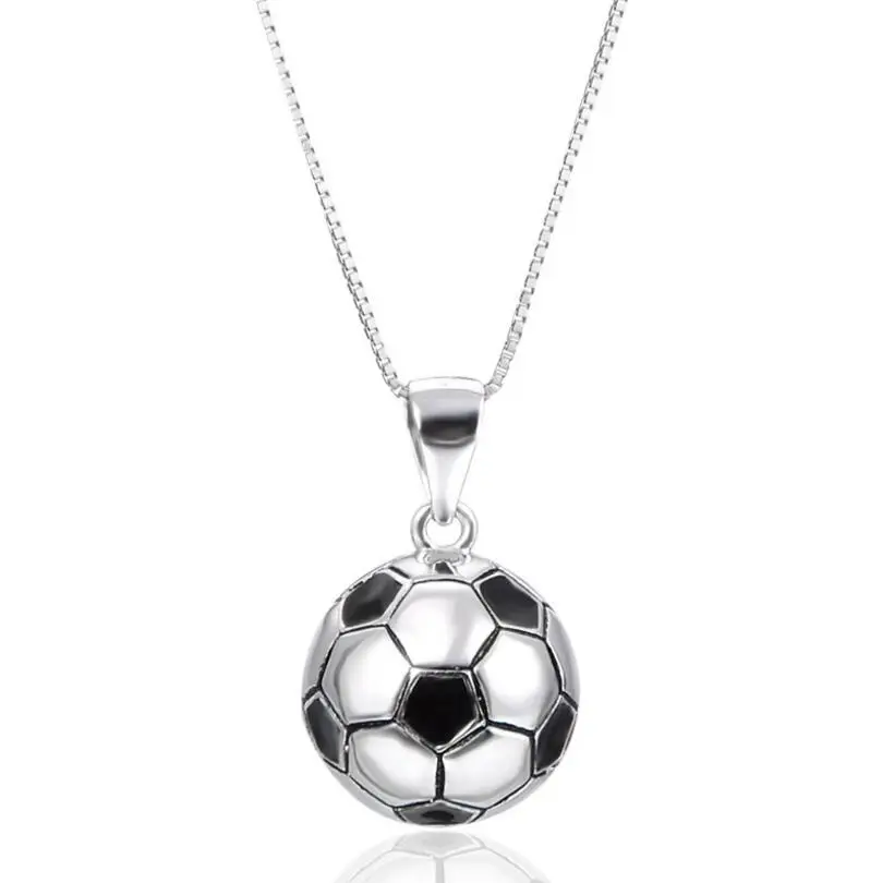 

2018 Football Match Fans 925 Sterling Silver Football Round Ball Pendant Necklace 45cm Box Chain Man Woman Fashion Jewelry