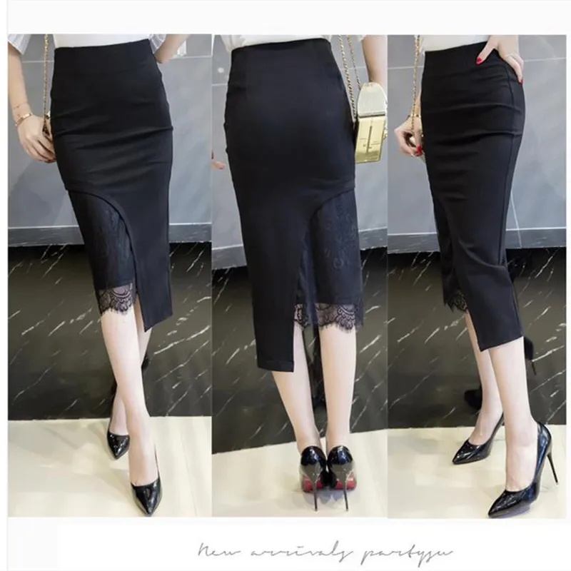 2019 New Sexy bag Hip Curved Skirt lace Professional Skirt Female Stitching High Waist Stretch Skirt S-5XL (11)