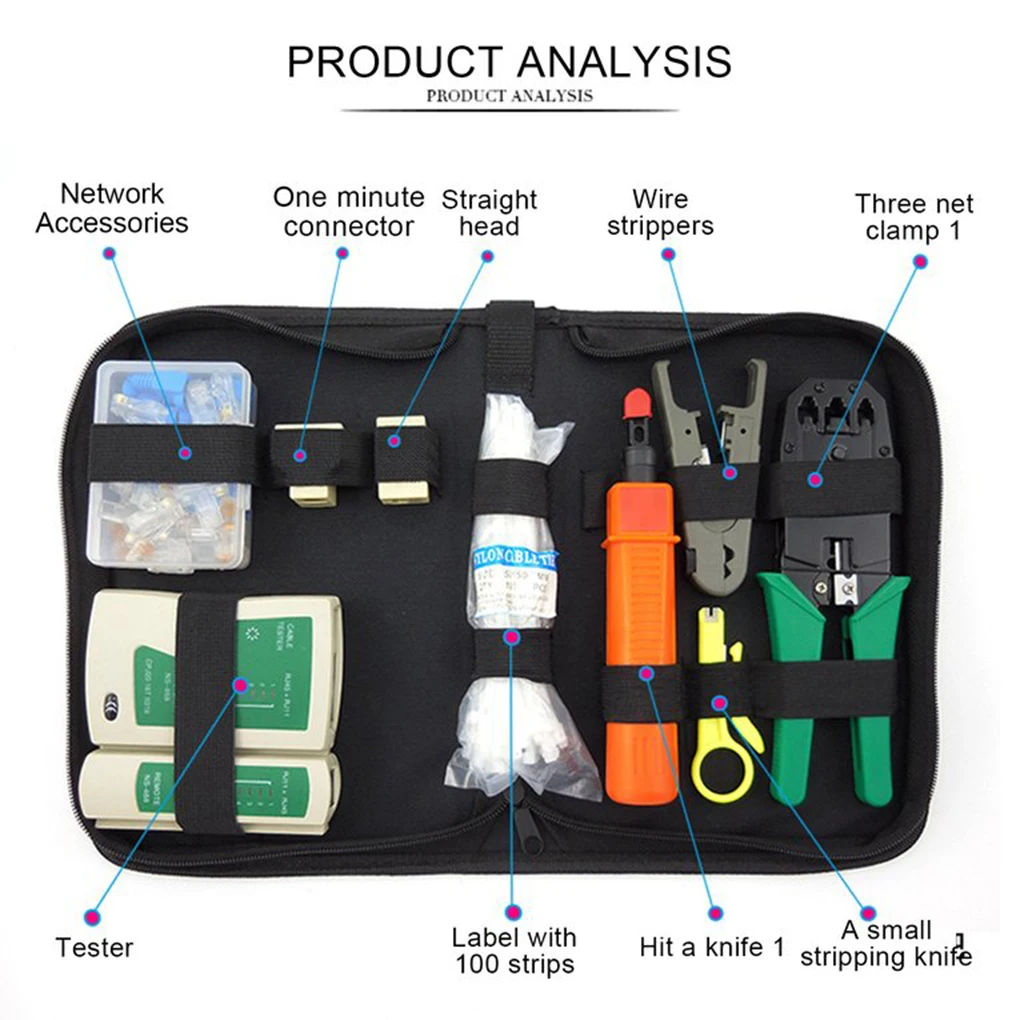 

Hot 10-in-1 Network Tool Kit with Cable Tester Crimping Cutter Tool Punch Tool for Home Use Computer Network Tool Repair Set