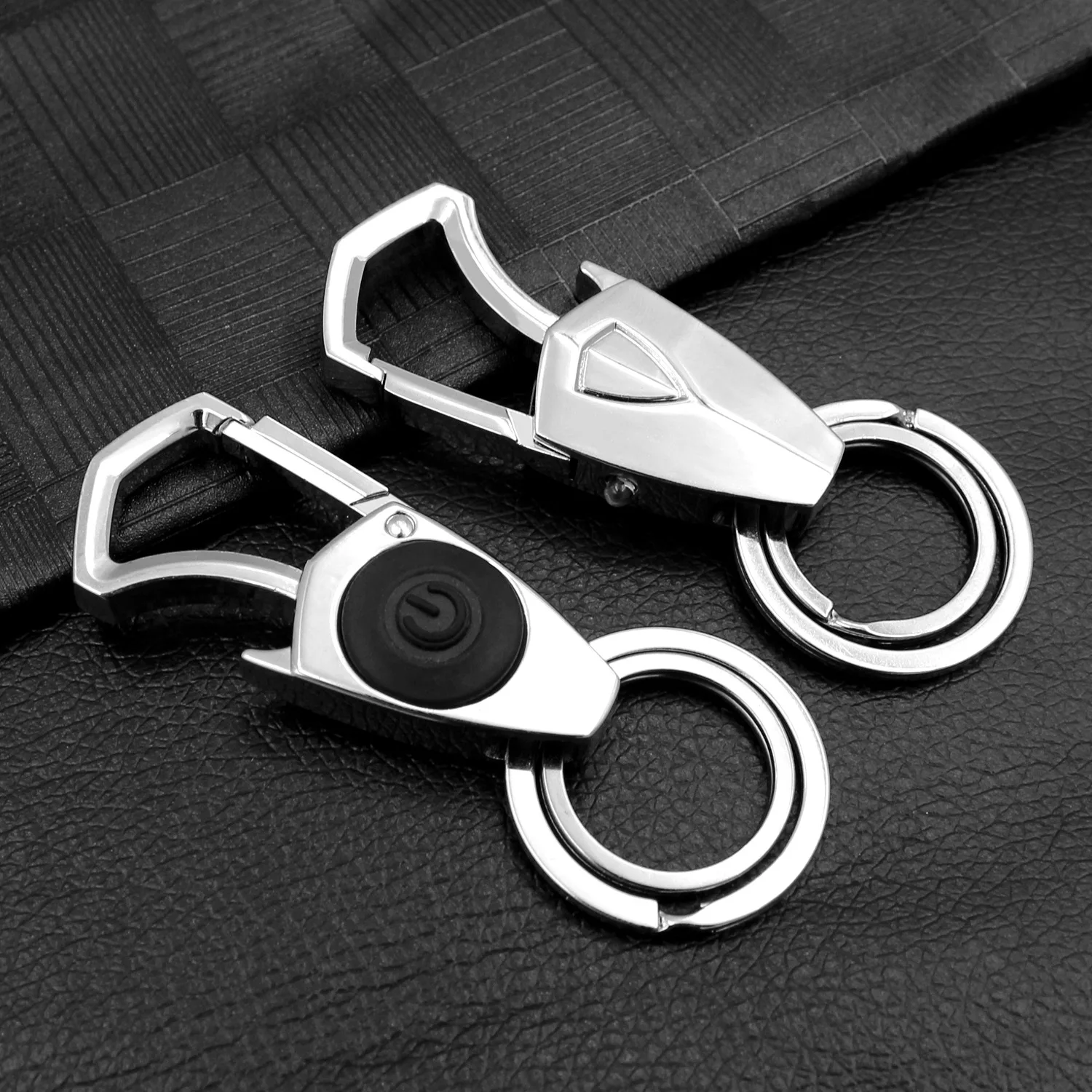 Metal Multi function Key Ring Double Ring LED Light Keychain Waist