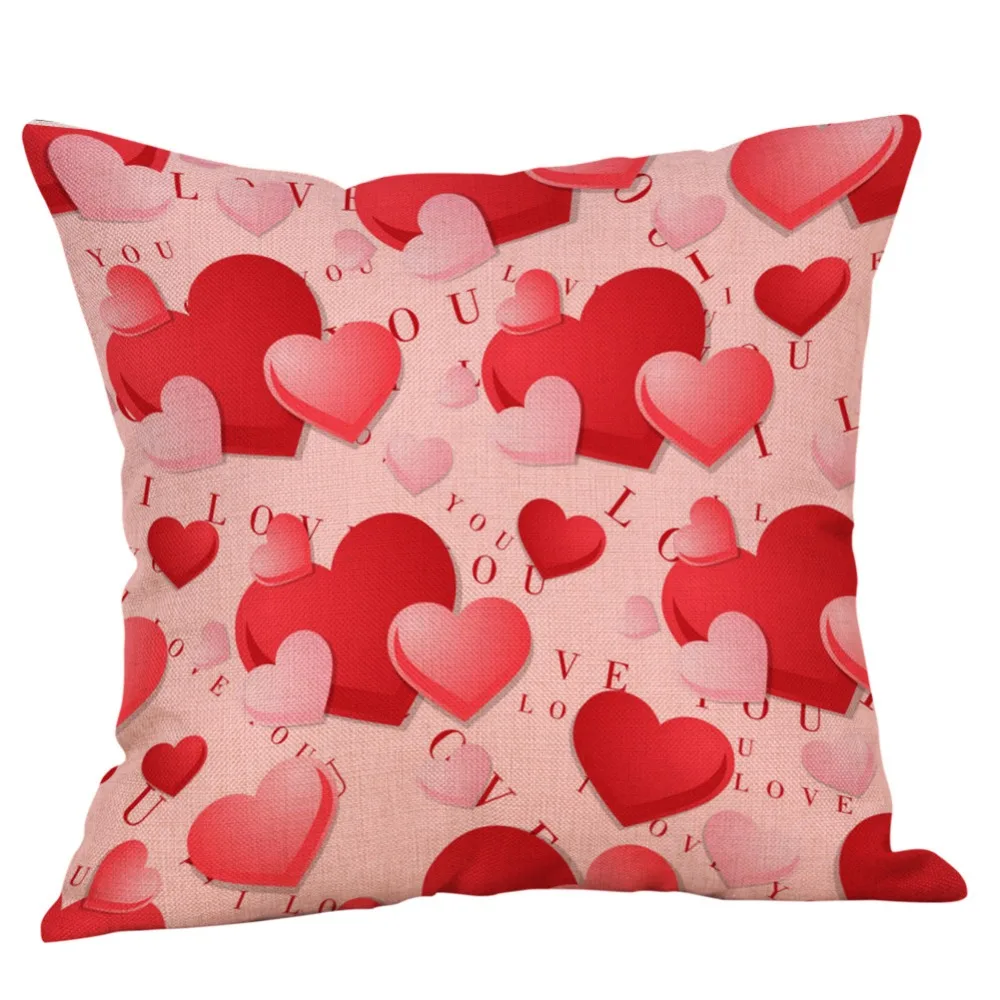 NAI YUE Square Cotton Linen Pillowcase Happy Valentine's Day Cushion