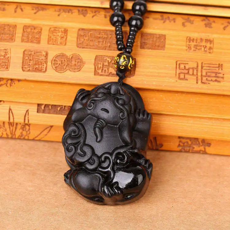 Прямая смешанный натуральный черный обсидиан китайский, ручная резьба Taiji Lucky Amulet кулон ожерелье Мода Любовь рейки ювелирные изделия