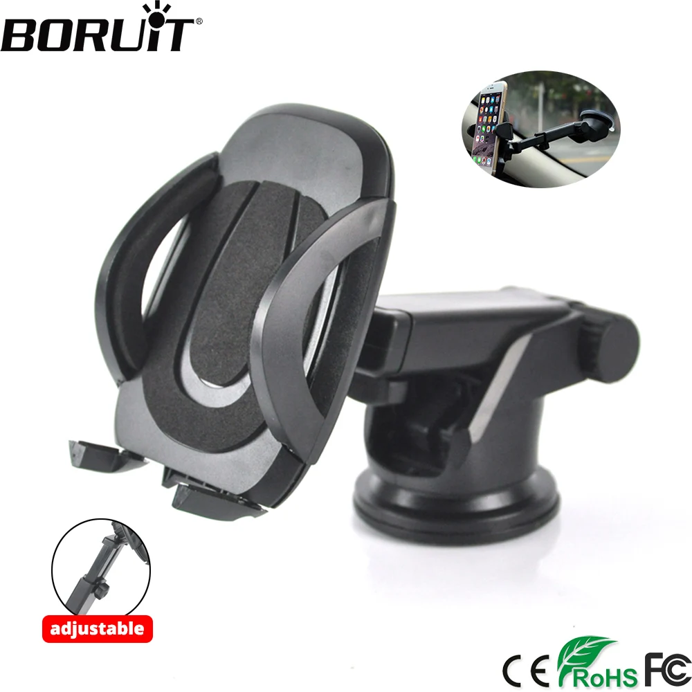 

BORUiT Universal Adjustable Arm Car GPS Stands Windshield Sucker Dashboard Holder Navigation Vehicle Phone Clamp Mount