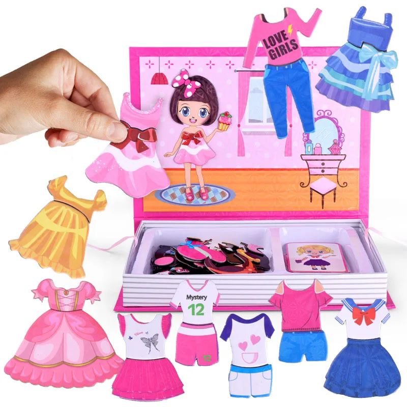 Для детей девушка Интеллектуальные Магнитные пазлы Одежда Изменение Наряжаться мультфильм игрушки YH-17