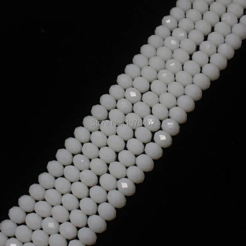 Mini. order is $7! 6x8mm Faceted White Glass Round Loose Beads 15''-in