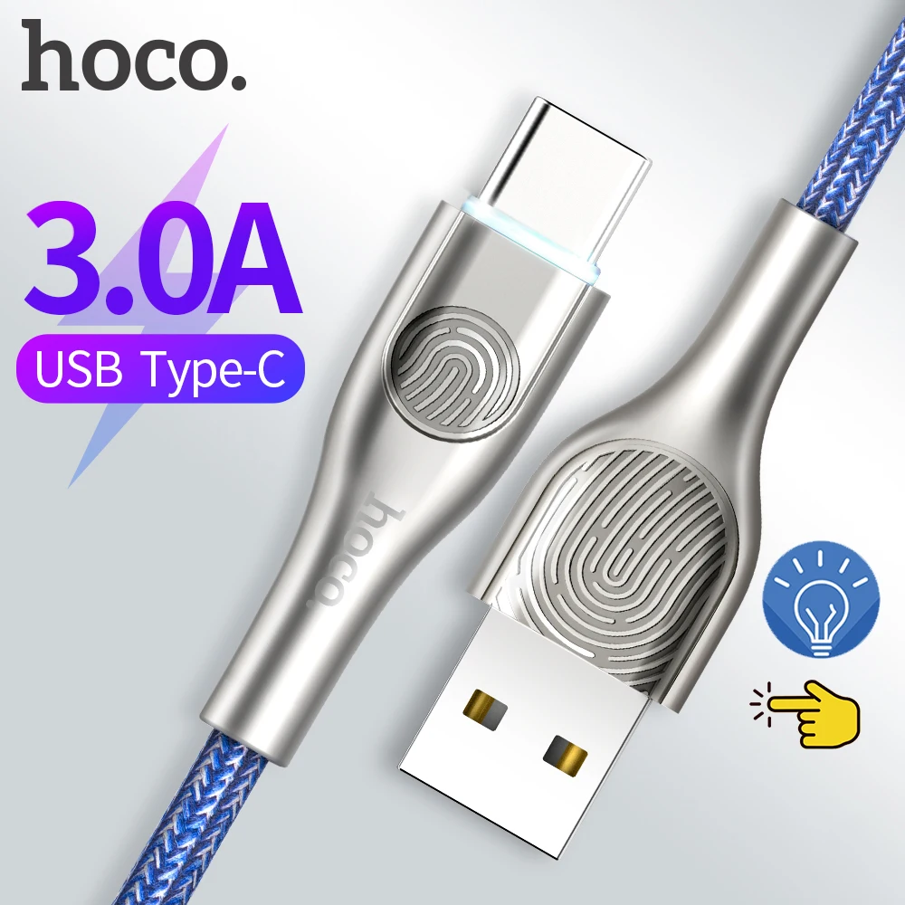 Hoco USB نوع C كابل ل USB C الهاتف المحمول كابل شحن سريع نوع C كابل اللمس مصباح ليد لسامسونج غالاكسي S10 S9 Xiaomi 9