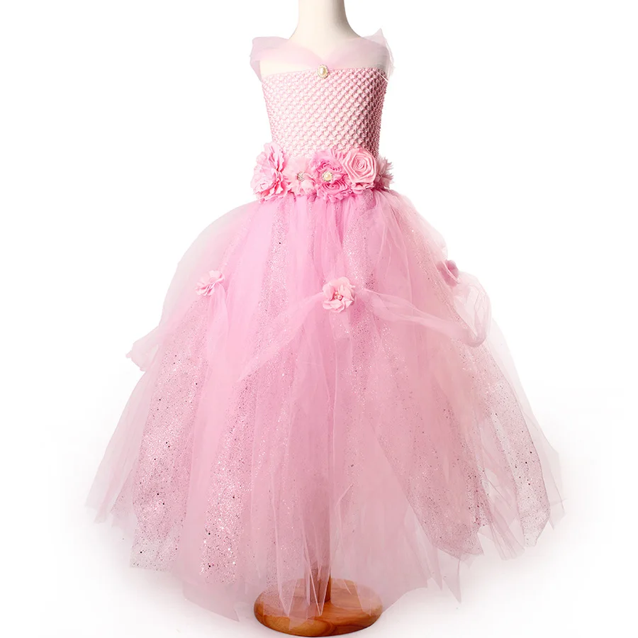 Stunning Shade of Pink Princess Girls Dress Kids Tutu Gown with Rhinestone for Weddings Photo Shoots Girl Tulle Flower Dress (7)