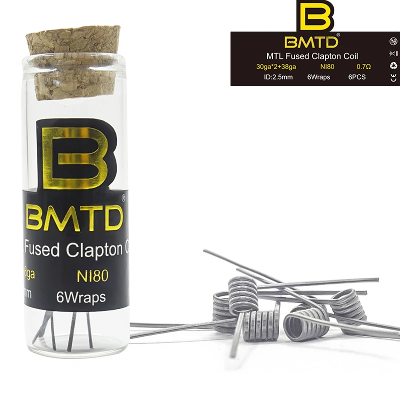 BMTD MTL Clapton Плавленая катушка Clapton A1 SS316 Ni80 готовые катушки для DIY MTL Vaper RDA RTA танк-атомайзеры с высоким сопротивлением