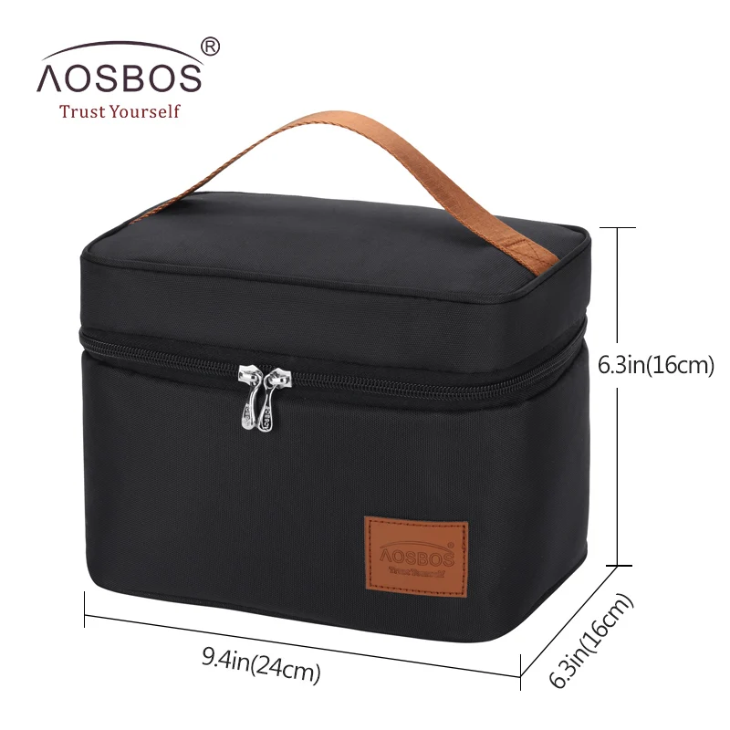 Aosbos, переносная сумка-холодильник для еды, пикника, черная, изолированная, на каждый день, сумки для обеда, модная, термо, вместительная сумка для хранения для женщин и мужчин