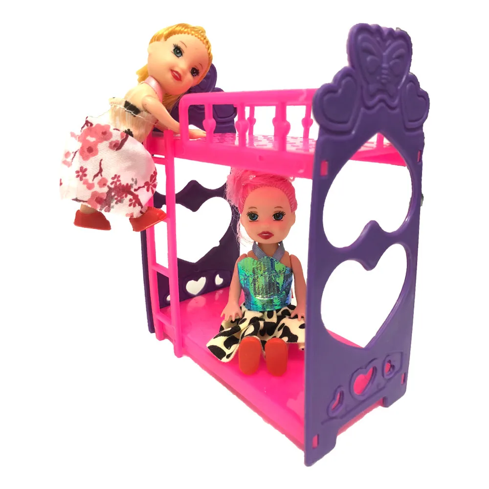 NK один набор кукла аксессуары Супер милый Platic двухъярусная кровать игровой домик игрушки для мини кукольный для Барби Кукла Келли Кукла детские игрушки DZ