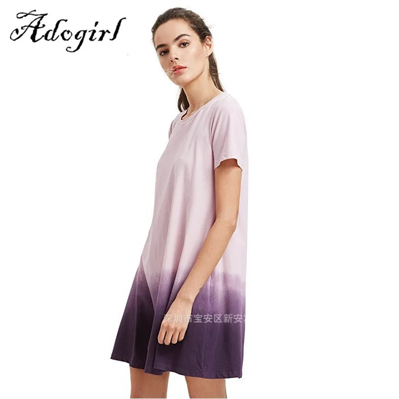 Solid Color Gradient Color Mini Dress Casual Sexy Fashion Gradient Dress Adogirl 2019 New Best Selling Women's Loose Fresh Dress