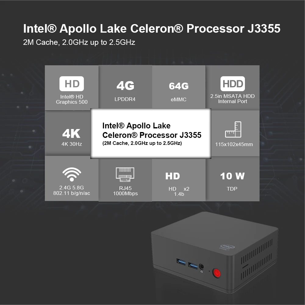 AP35 офисный Мини ПК Intel Apollo Lake J3355 HD graphics 500 AP35 мини ПК 4 Гб 64 Гб 2,4G/5,8G wifi USB3.0 BT4.0 AP35 J3355 Win 10