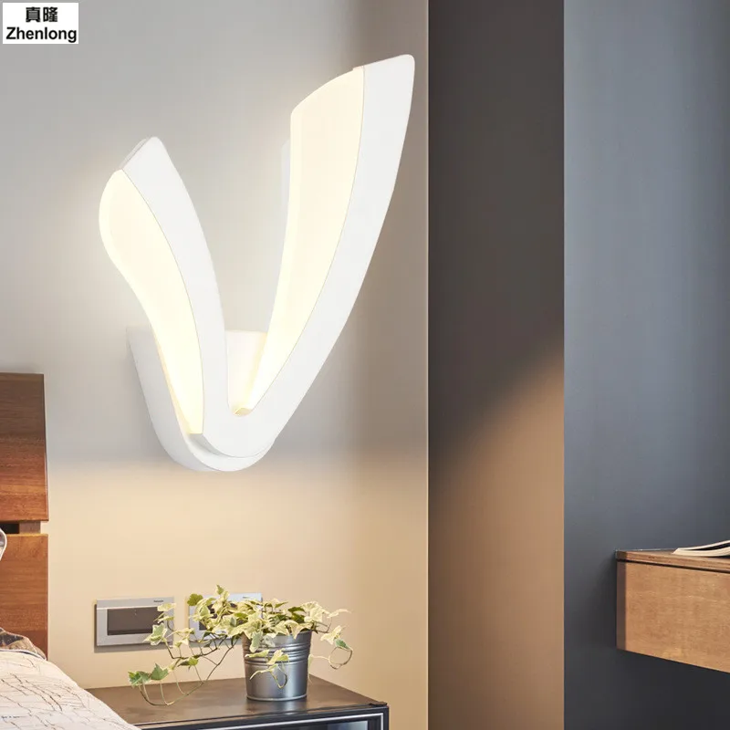 

Indoor 8W LED Wall Lamps AC100V/220V Aluminum Decorate Wall Sconce Bedroom LED Wall Light Bedroom V Pattern Acrylic Led 2835 SMD