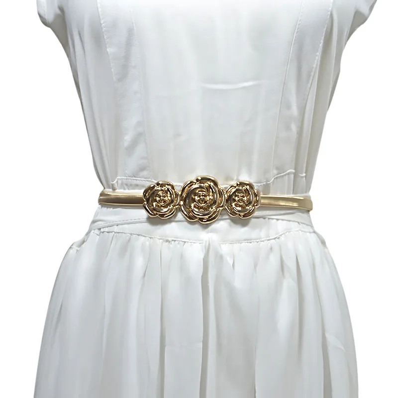 Vintage Golden Rose Flower Waist Chain Belt For Women Dress female