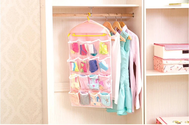 2017 new 16 Pockets Clear Hanging Bag Socks Bra Underwear Rack Hanger Storage Organizer closet clothes organizing bags (14)