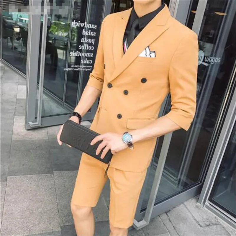 2018-Nouvelle-Arriv-e-D-t-Double-Breasted-Hommes-Costume-Avec-Pantalon-Court-Mari-Smokings-Costumes (2)