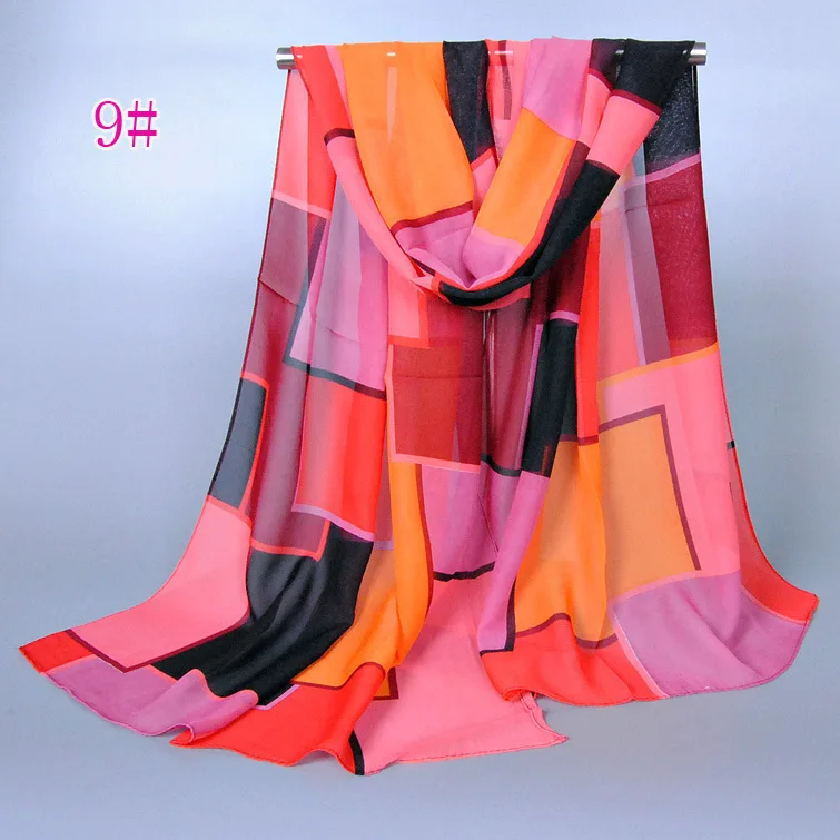 Весенний 9 стильный женский Шелковый шифоновый шарф, шали с геометрическим принтом, тонкие длинные шарфы из полиэстера для женщин, 160*50 см - Цвет: 9