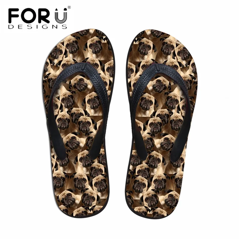 Женские модные шлепанцы FORUDESIGNS летние пляжные с принтом милых животных Мопсов
