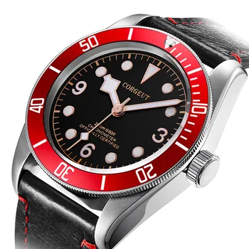 

41MM CORGEUT Mechanical mens Watch red Bezel Sapphire crystal Fashion Casual black dial Automatic Men's Watch