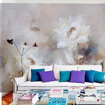

Bacaz Painting White Lotus Flower Murals 5D Papel Murals for Living Room Sofa Background Wallpaper 3d Photo Murals Wall paper