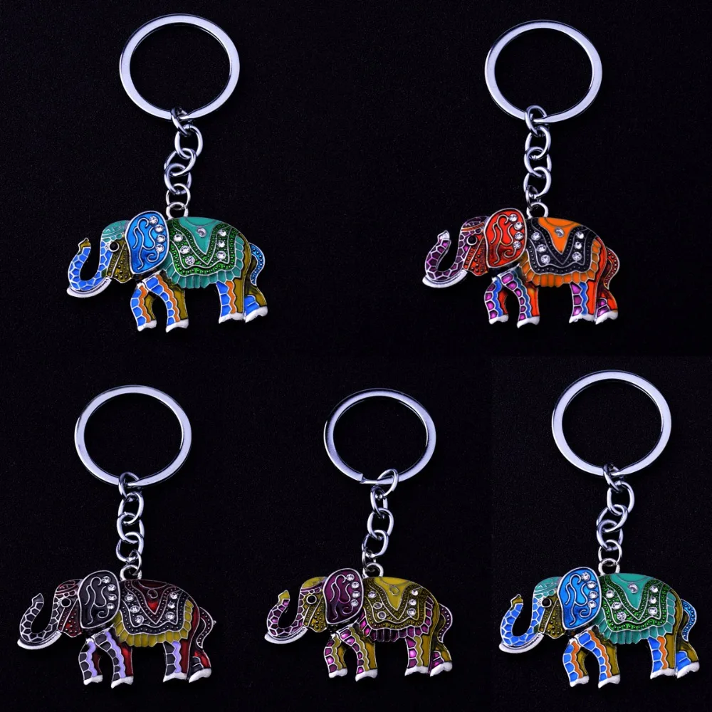Enamel Crystal Animal Elephant Key Chain Key Ring Family Best Friend