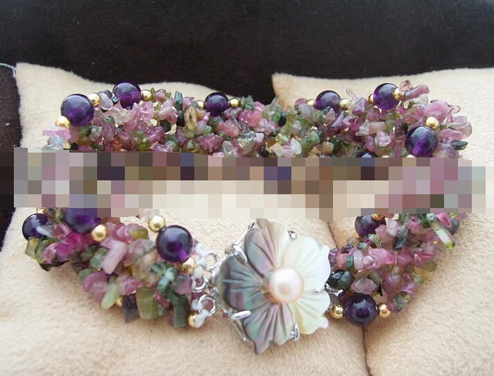 

free shipping 09516 Beautiful Natural Tourmaline&Amethyst Bracelet