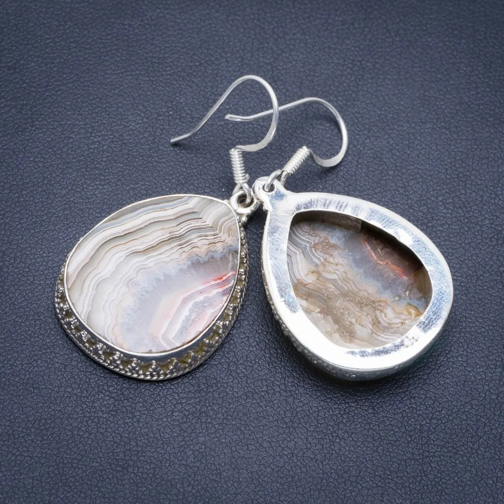 

Natural Crazy Lace Agate Handmade Unique 925 Sterling Silver Earrings 1.75" A2024