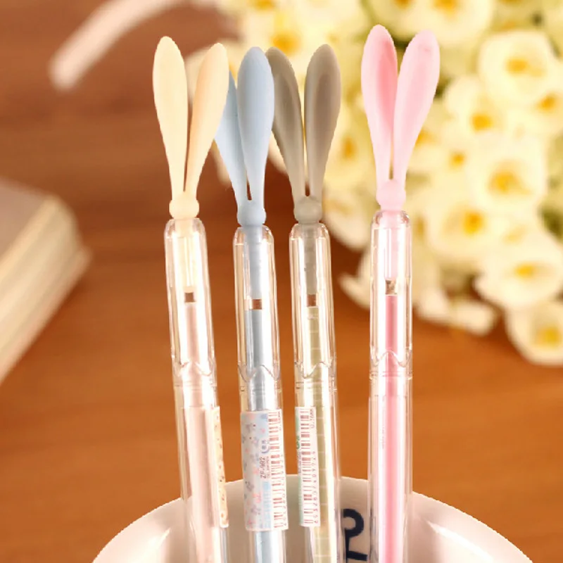 

MQStyle 1Pcs New Fresh Stationery Rabbit Ears Glow Dust Plugs Unisex Stationery School Office Gift Gel Pen 0.38mm H0194