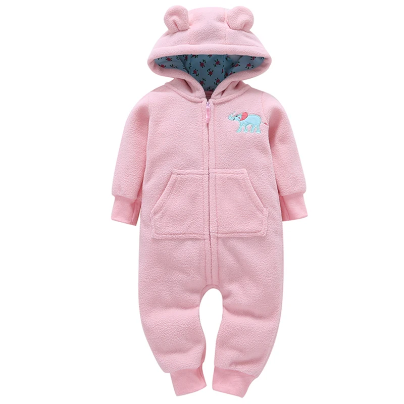 Baby Outerwear Pink Girls Rompers Coat Spring Autumn Long Sleeve Ear Hooded Full Print Baby Boys Jumpsuit  Bebe Costume