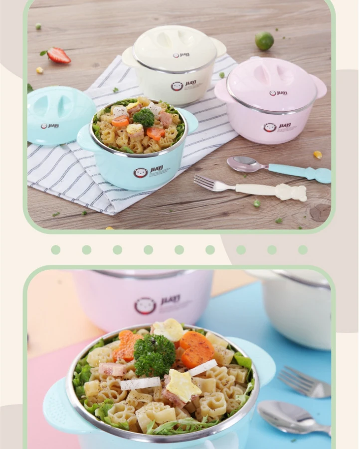 Bacia do Bebê Conjunto de Alimentação Tigela de Aço Inoxidável com Tampa Copo Placa Sucção Livre 304 Colher Água Enchimento Manter Quente Crianças Louça Bpa 9 placa sucção bpa livre 304 tigela de