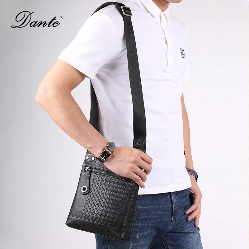 

DANTE British Weave Style Soft Sheepskin Messenger Bag Men Genuine Leather Shoulder Bags Mens Clutch Purses and Handbags D5003