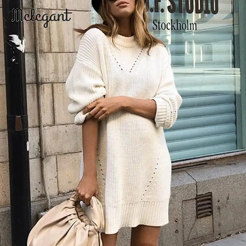 Melegant Winter 2019 Women Sweater Dress Knitwear Knitted Dress Sexy Knitted Sweater Dress Solid Knitwear Vestidos