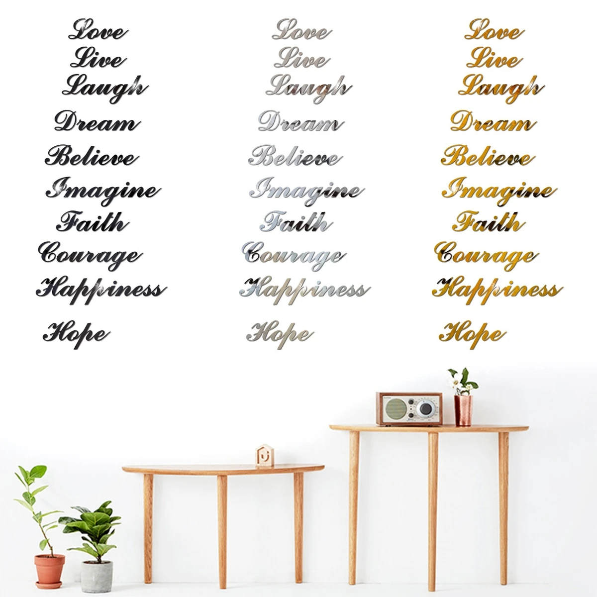 3 Colors Mirror Effect Quote Word Art Stair Decals Wall Sticker Acrylic