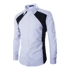 Patched Mens Shirt Long Sleeve Fashion Casual Shirt White Camisa Dos Homens C73